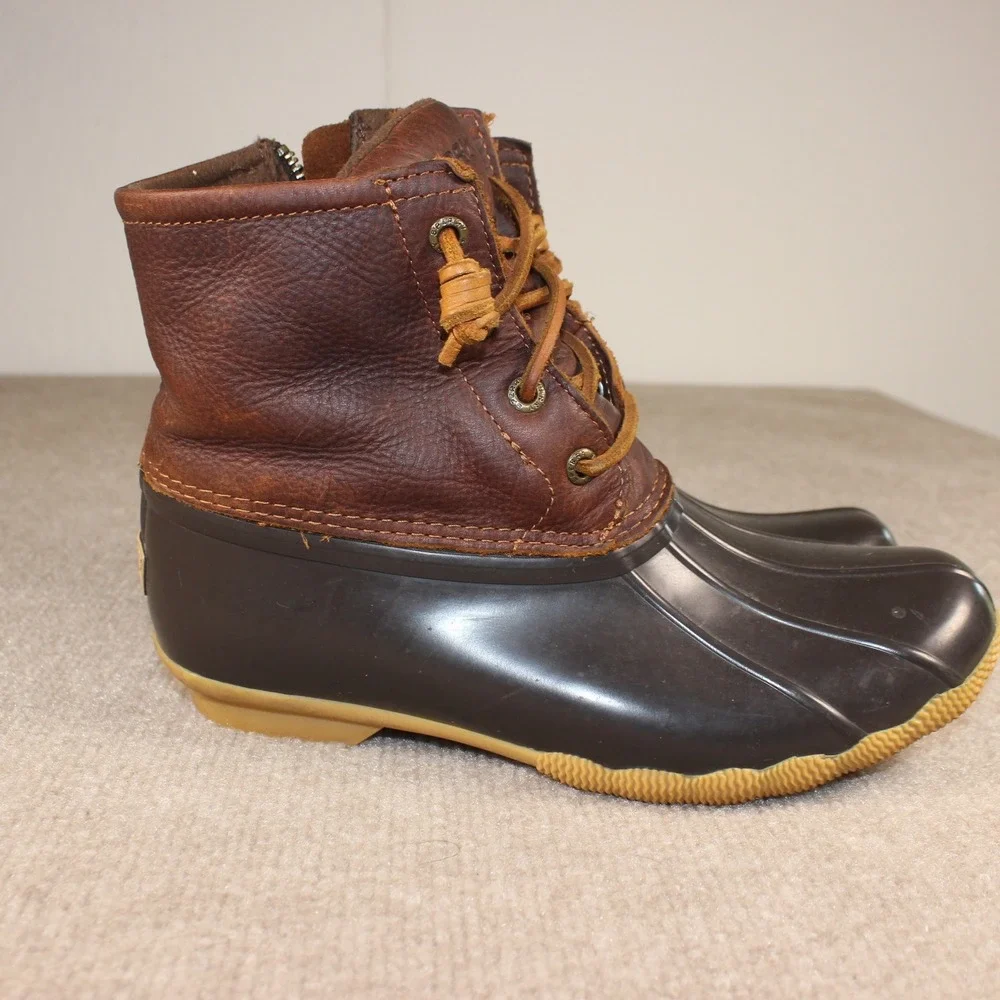 Sperry Saltwater Duck Boots Women 7 Brown Leather Waterproof STS91176 Ankle Boot